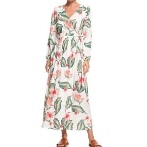 ROXY Taste of Tomorrow Long Sleeve Floral Maxi Wrap Dress Small Tropical Casual